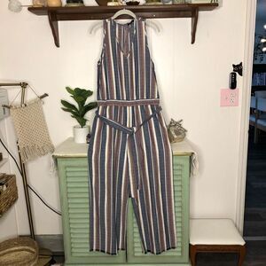 Drew Womens Striped Raw Hem Leg Sleeveless Jumpsuit Multicolored Size Medium